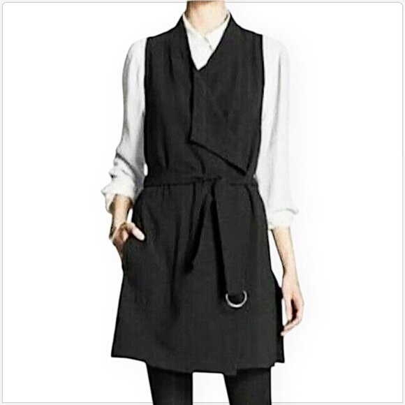 Banana Republic Black Drapery Draped Wrap Belted Vest Jacket Sleeveless NWT XS - Picture 1 of 5